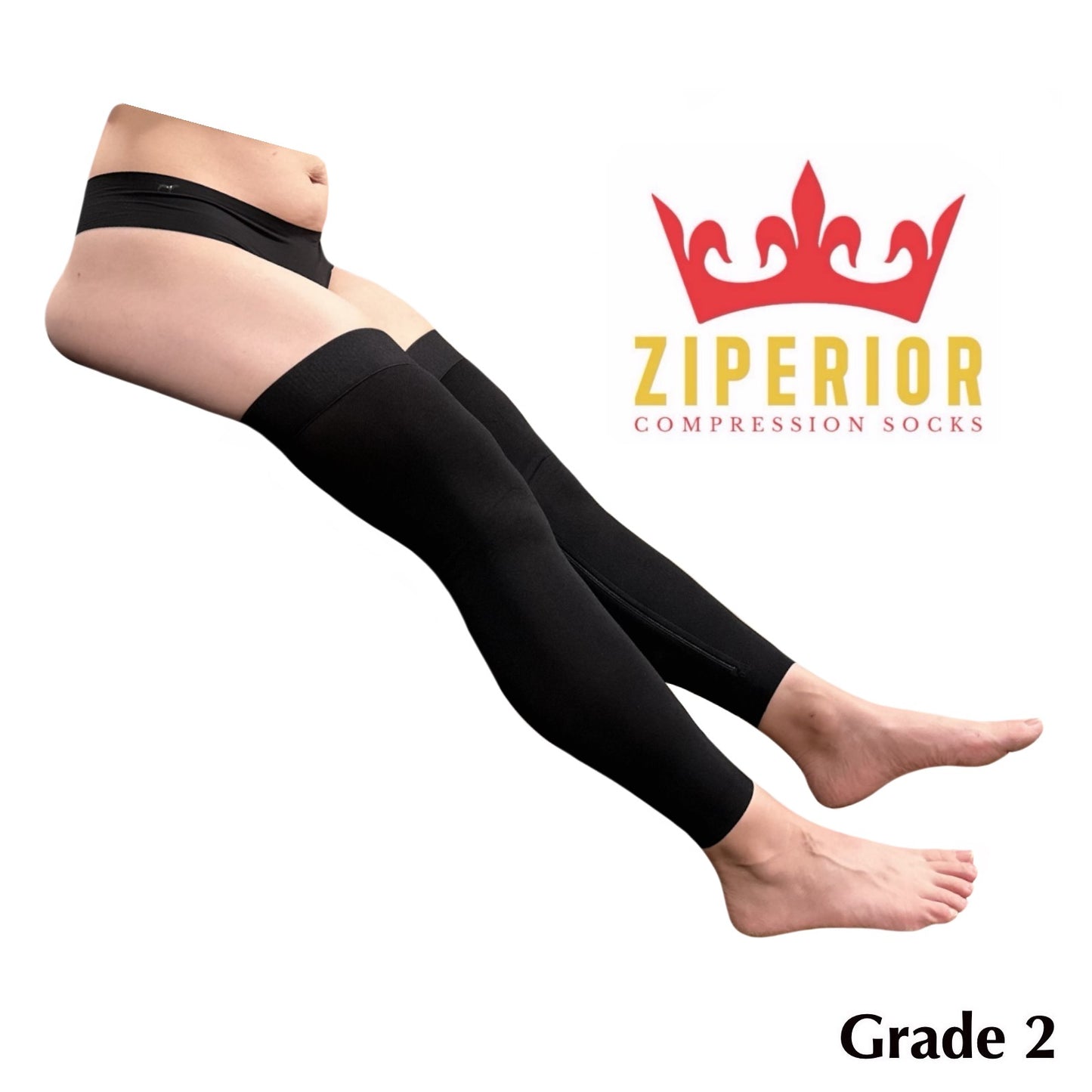 Ziperior No Foot 20-30 mmHg Compression Inside Leg Zipper Wide Calf Thigh High Stocking