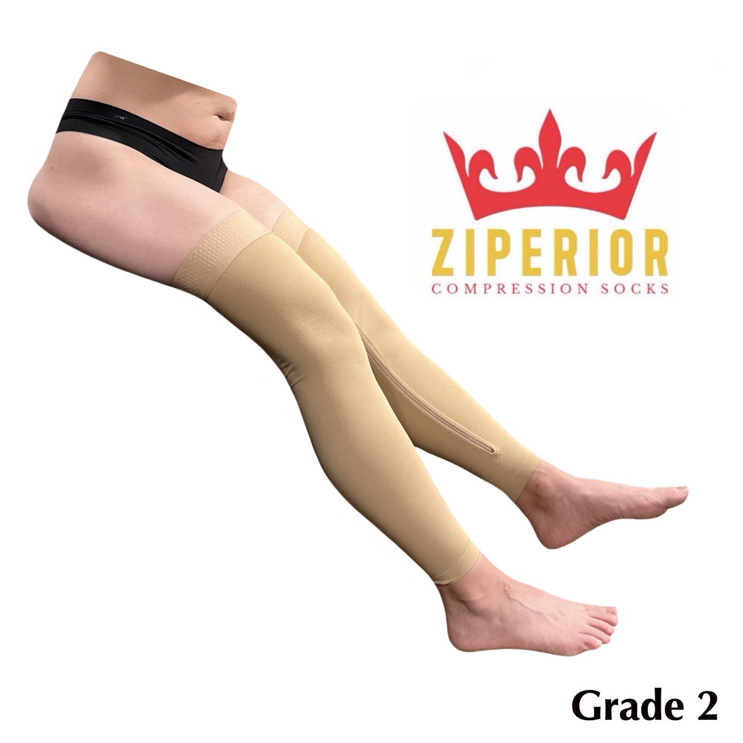 Ziperior No Foot 20-30 mmHg Compression Inside Leg Zipper Wide Calf Thigh High Stocking