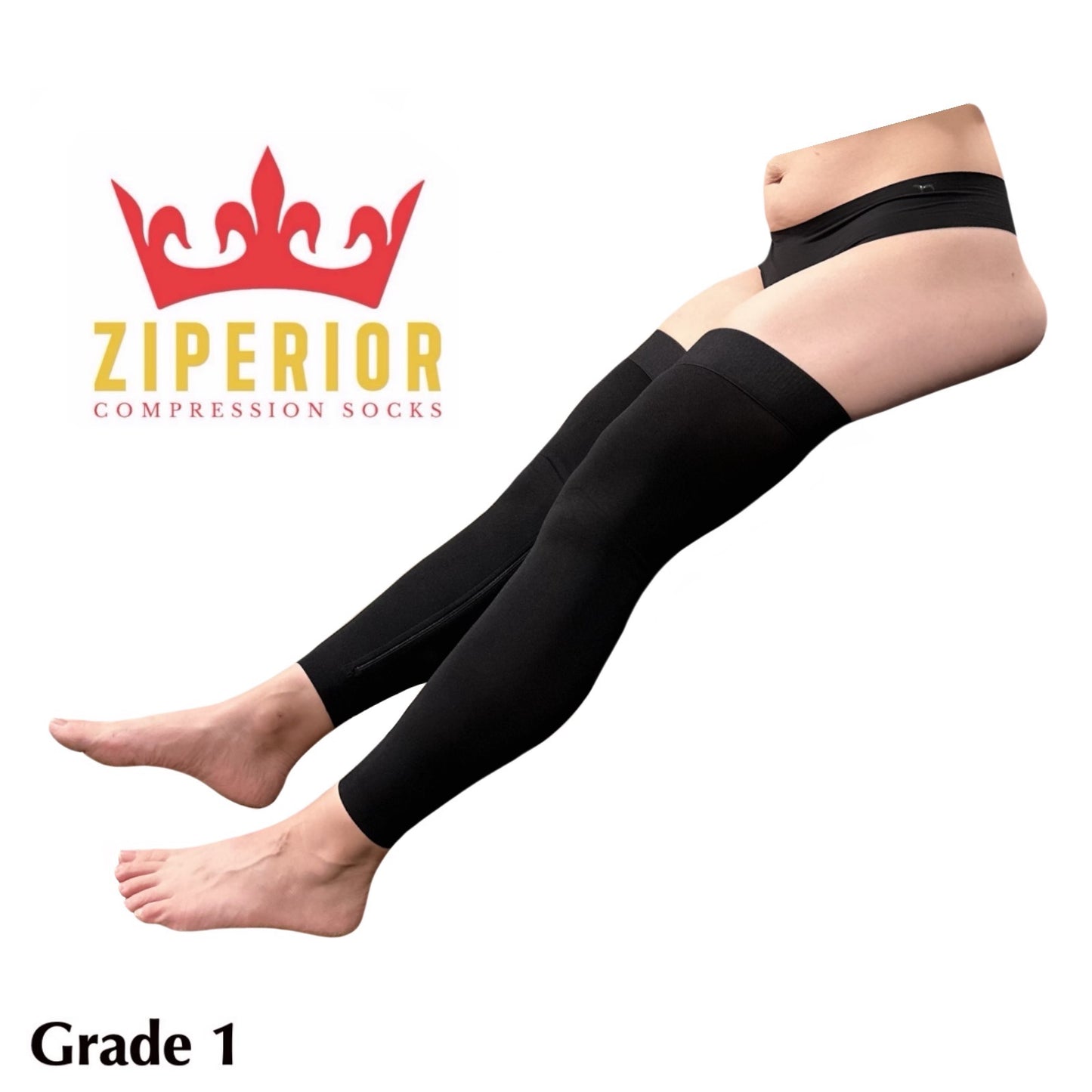 Ziperior Thigh High 15-20 mmHg Compression Wide Leg Calf Inside Zipper No Foot Stocking