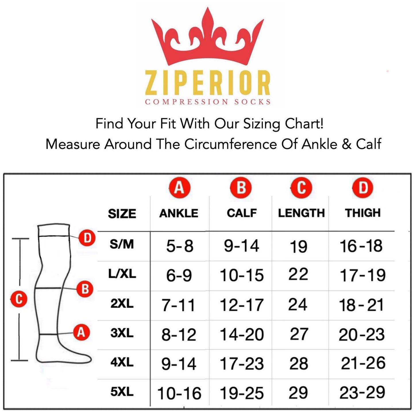 Ziperior Closed Toe 20-30 mmHg Compression Inside Leg Zipper Wide Thigh High Stocking