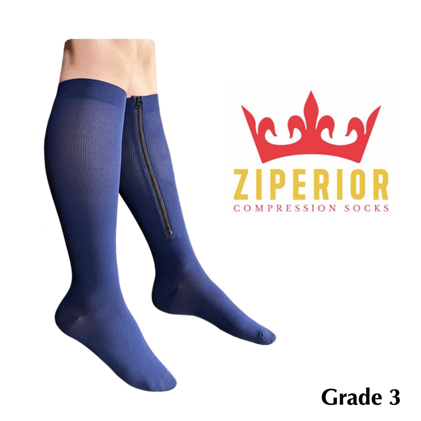 Ziperior Inside Leg Zipper 30-40 mmHg Compression Grade 3 Calf Closed Toe Socks