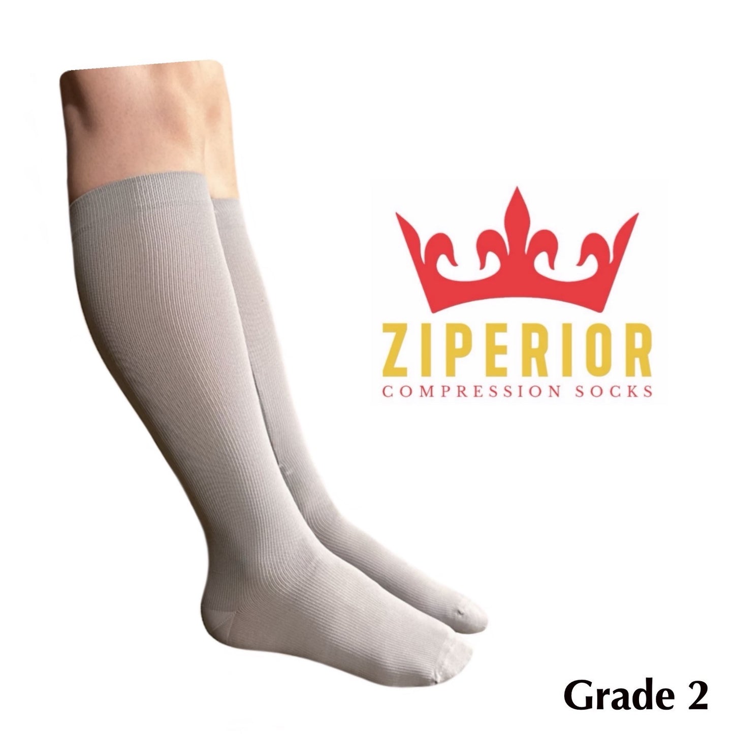 Ziperior Inside Leg Zipper 20-30 mmHg Compression Grade 2 Color Closed Toe Socks