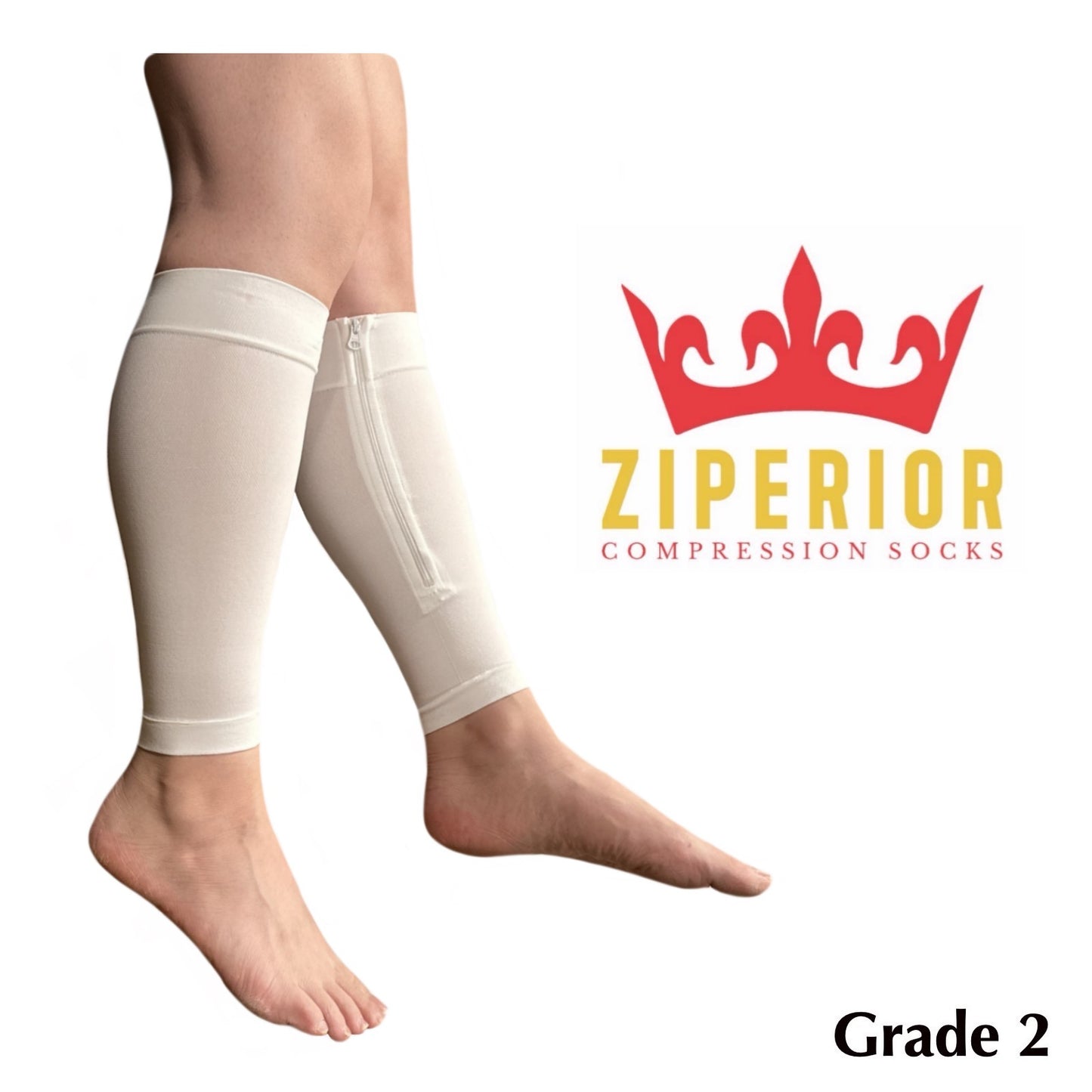 Ziperior Inside Leg 20-30 mmHg Compression Shin Calf No Foot Zipper Sleeves