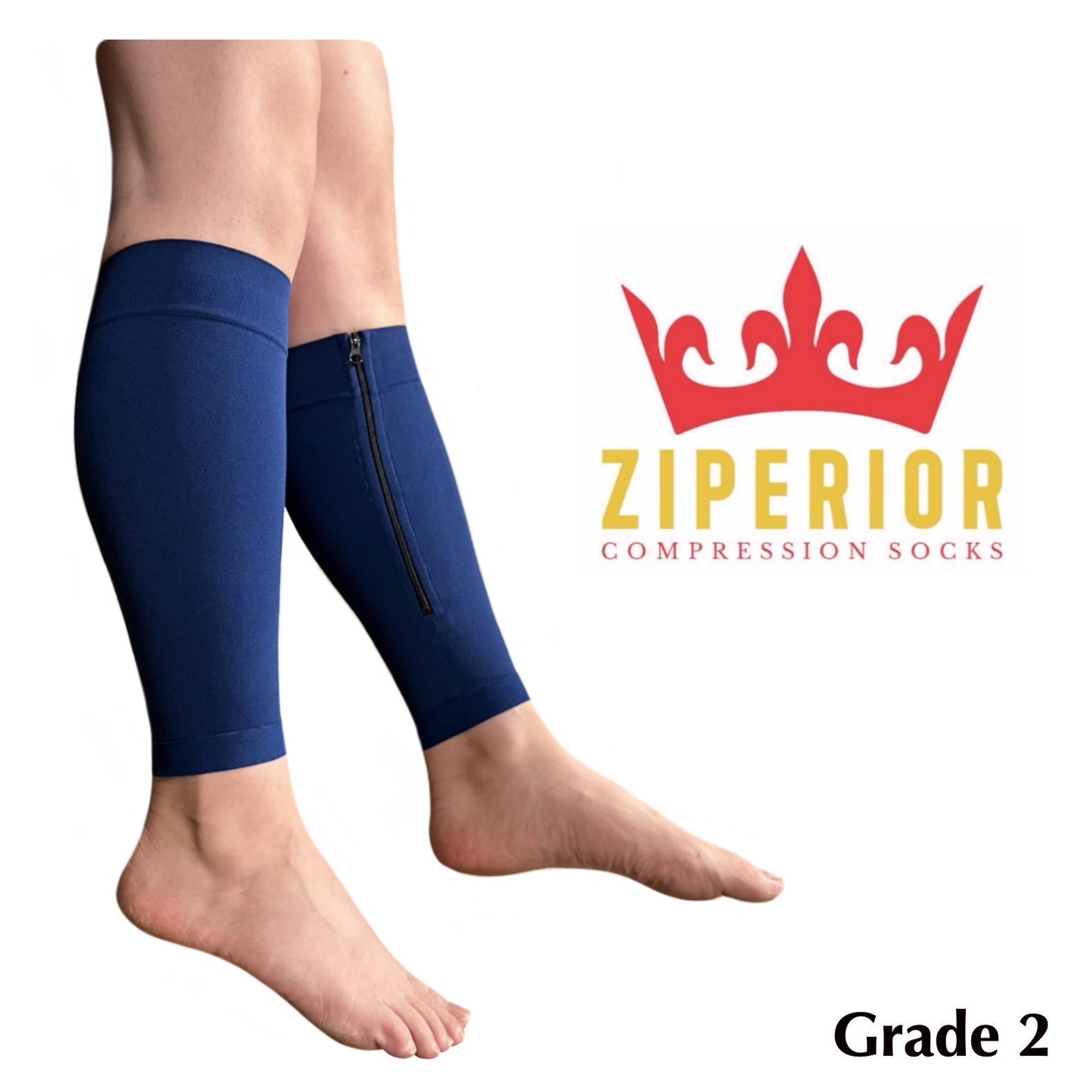 Ziperior Inside Leg 20-30 mmHg Compression Shin Calf No Foot Zipper Sleeves