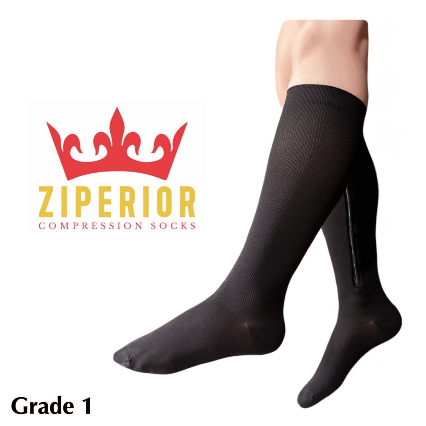 Ziperior Closed Toe 15-20 mmHg Compression Grade Calf Inside Leg Zipper Socks