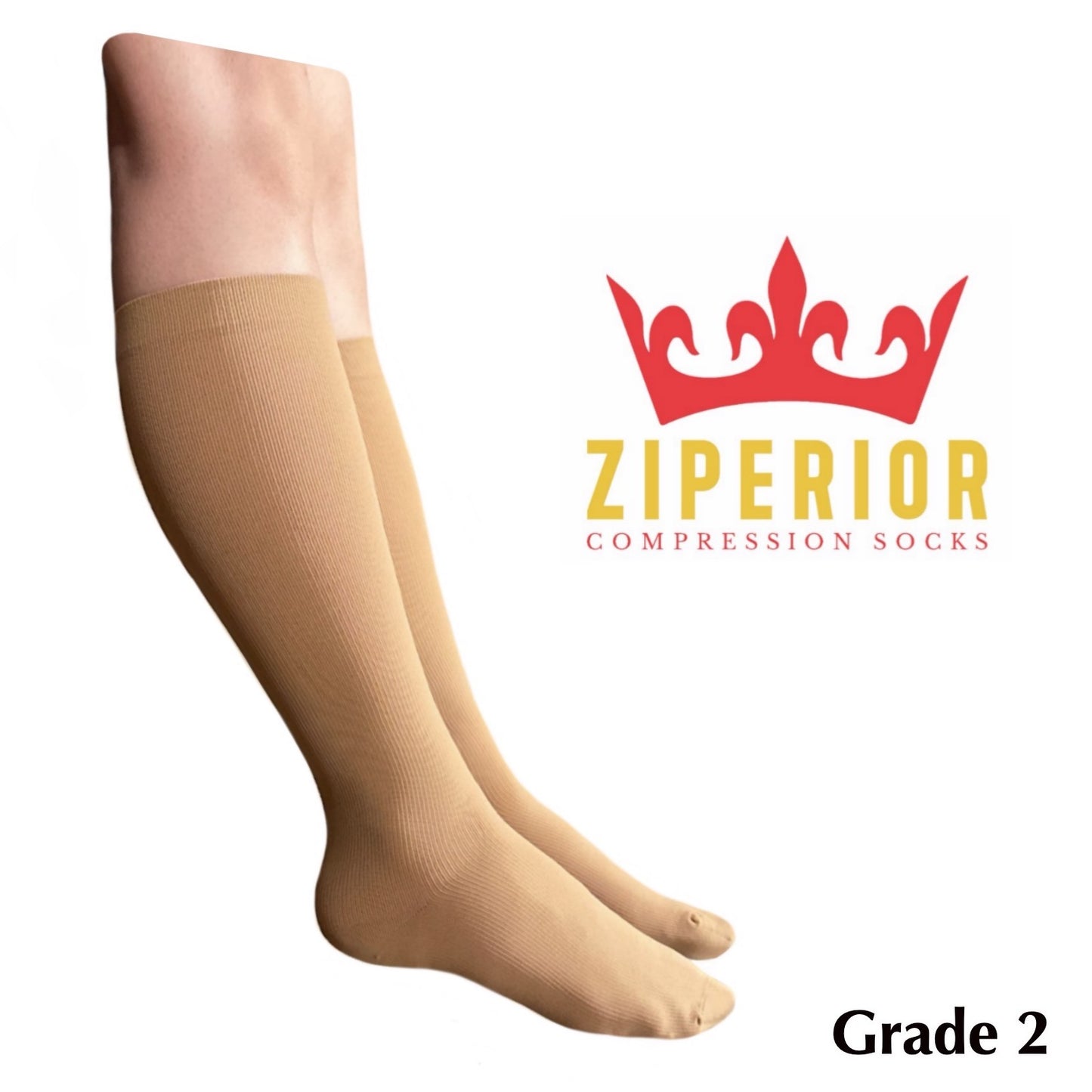Ziperior Inside Leg Zipper 20-30 mmHg Compression Grade Calf Closed Toe Socks